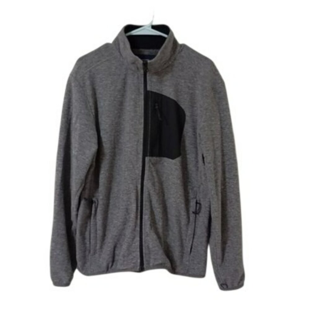 Lands End Jacket Mens Medium Gray Full-Zip Fleece With Pockets & Chest Pocket